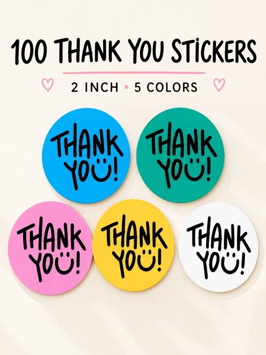 Hand Crafted Other - 100 Thank You Stickers 2 Inch Round Small Business Packaging Labels and Sealers